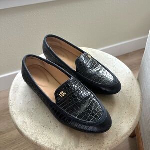 Ralph Lauren Clare Logo Loafer Flats – Black Croc Embossed, size 8.5 B